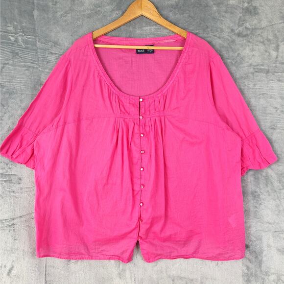 Basic Editions Top 3X Pink Button Up Cotton Lightweight Coastal‎ Boxy Casual - Picture 1 of 6